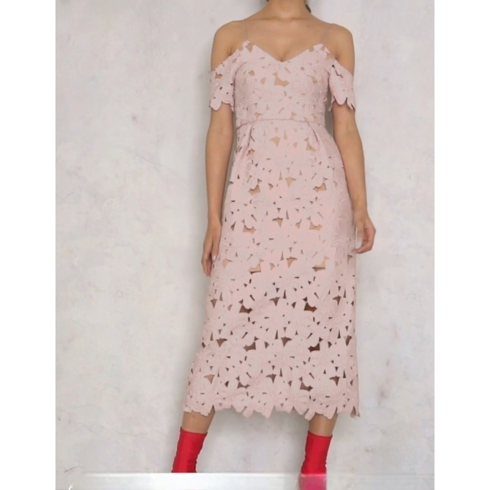 NWT NA-KD COLD SHOULDER CROCHET MIDI DRESS BLUSH PINK SIZE SMALL